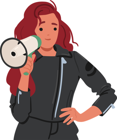 Confident Young Woman Speaking Through Megaphone  Illustration