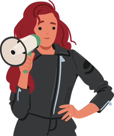 Confident Young Woman Speaking Through Megaphone  Illustration