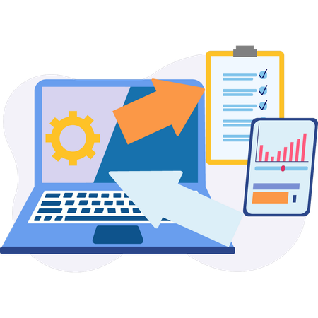 La configuración se muestra en la computadora portátil  Illustration