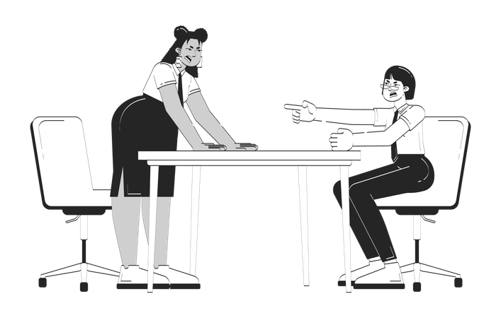 Conflit au travail entre collègues à la table de réunion  Illustration