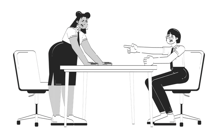 Conflit au travail entre collègues à la table de réunion  Illustration