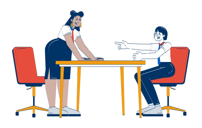 Conflit au travail entre collègues à la table de réunion  Illustration