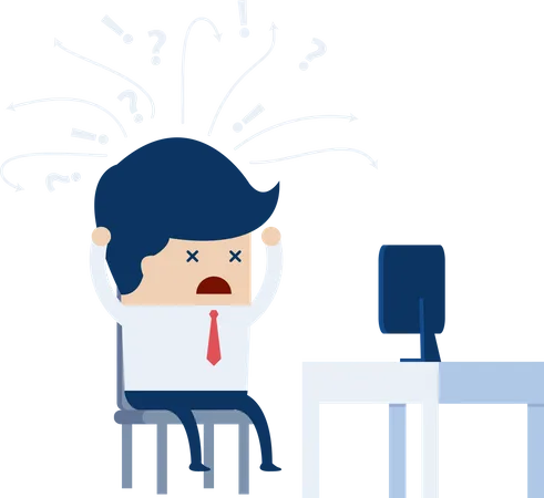 Confused Businessman In Front Of Computer VECTOR EPS 10 Illustration