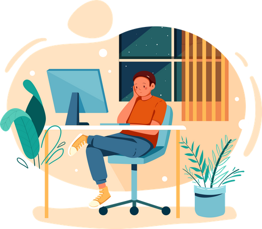 Confuse employee sitting in office Illustration