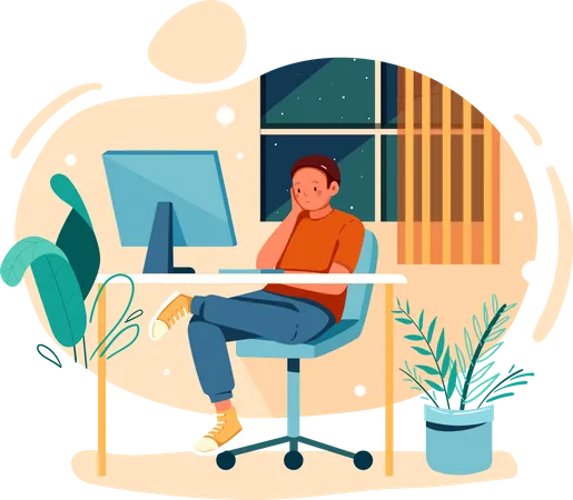 Confuse employee sitting in office  Illustration