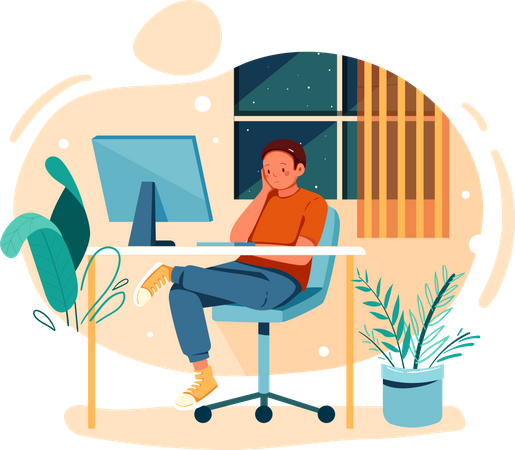 Confuse employee sitting in office  Illustration