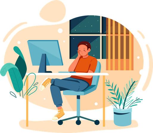 Confuse employee sitting in office  Illustration