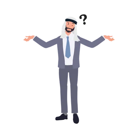 Confused Arab Businessman in suit with Question Mark  イラスト