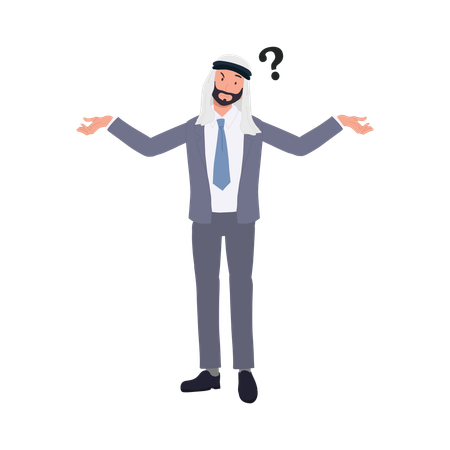 Confused Arab Businessman in suit with Question Mark  Illustration