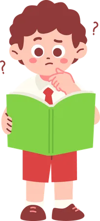 Confused Boy Student Reading A Book  Illustration