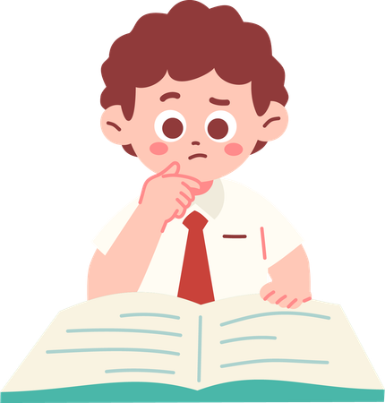 Confused Boy Student Reading A Book  Illustration