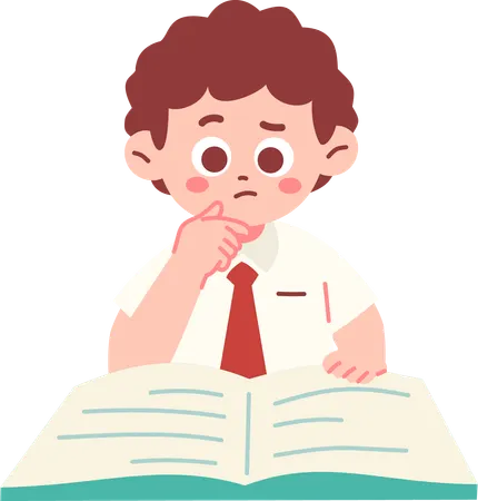 Confused Boy Student Reading A Book  Illustration