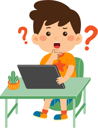 Confused boy use graphic tablet  Illustration