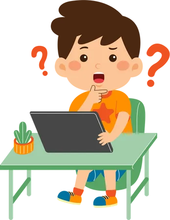 Confused boy use graphic tablet  Illustration