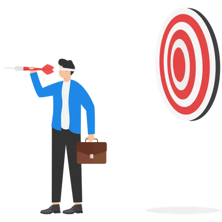 Unclear Target Or Blind Business Vision Leadership Failure Or Mistake Aiming Goal Untrained Or Uneducated Management Concept Confused Businessman Blindfold Throwing Dart Illustration