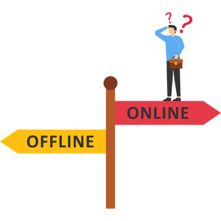 Confused businessman choosing direction  Illustration
