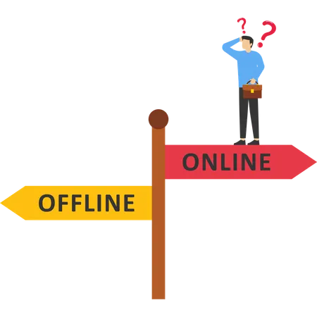 Confused businessman choosing direction  Illustration