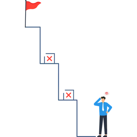 Confused Businessman Facing Obstacles  Illustration