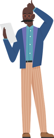 Confused Businessman holding business report  Illustration