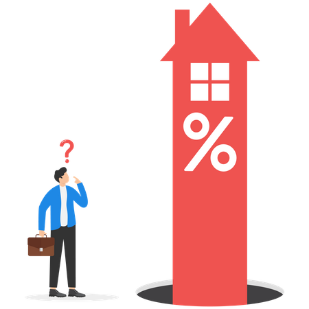 Confused businessman looking at increase rate  Illustration
