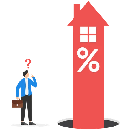 Confused businessman looking at increase rate  Illustration