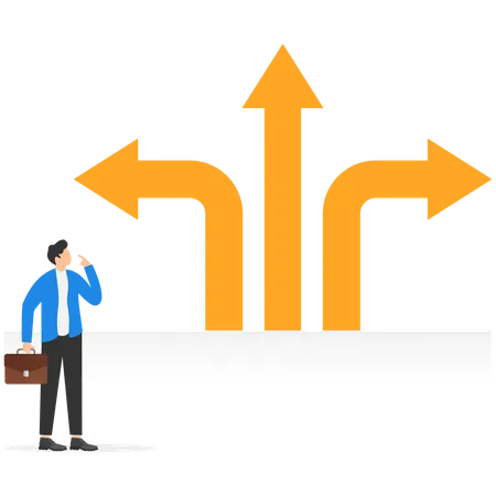 Businessman Character Illustration Confused Making Decisions In Business With Direction Arrow Signs Choices Career Confused Mind Concept Illustration