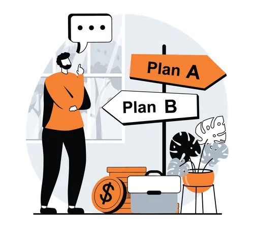 Confused Businessman selecting plan a or b  Illustration