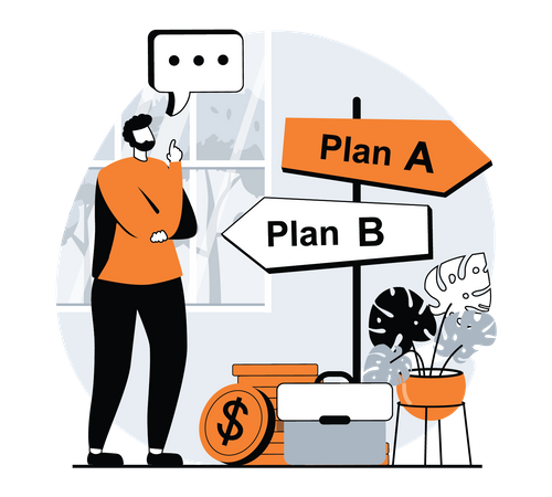 Confused Businessman selecting plan a or b  Illustration