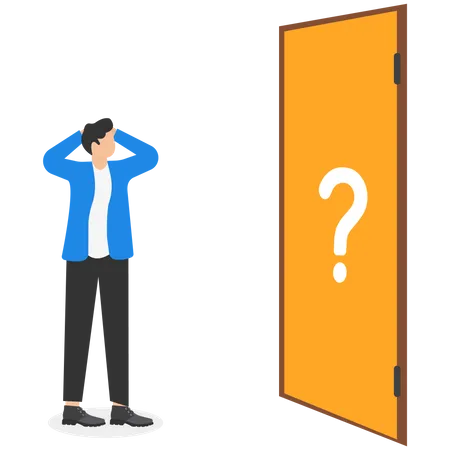 Confused Businessman Standing In Front Of A Closed Door  Illustration