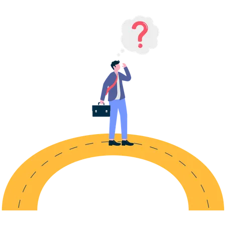 Confused Businessman Standing on road  Illustration