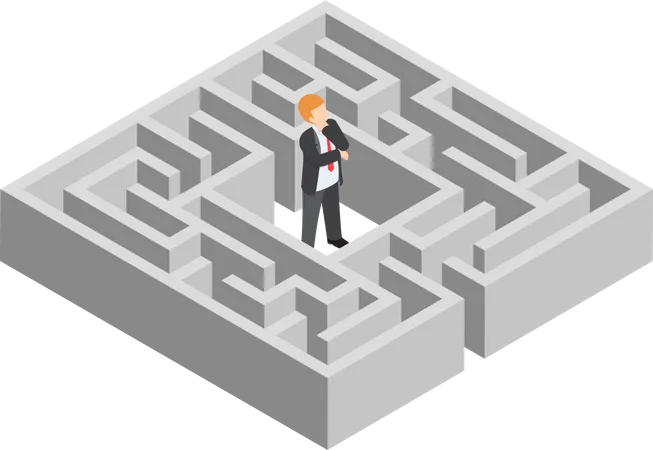 Confused businessman stuck in a maze Illustration