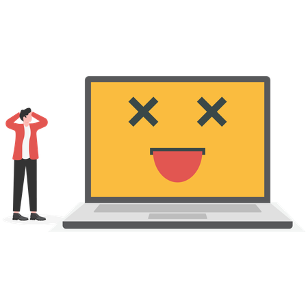 Confused businessman with error computer  Illustration