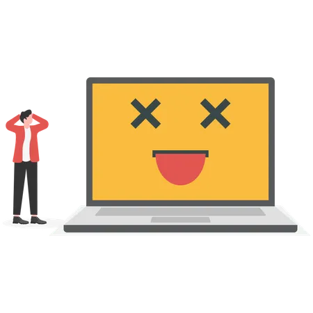 Confused businessman with error computer  Illustration