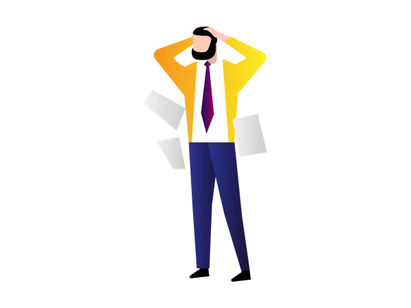 Confused Businessman with falling Paper around  Illustration