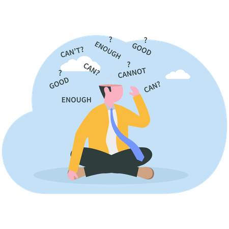 Confused businessman with thoughts  Illustration