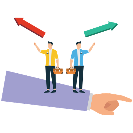 Confused Businessmen Pointing in Opposite Directions  Illustration
