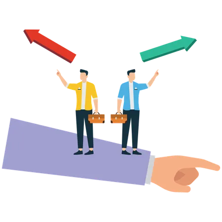 Confused Businessmen Pointing in Opposite Directions  Illustration