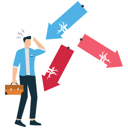 Confused Businessperson Facing Multiple Choices and Directions  Illustration