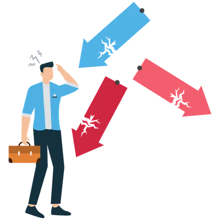 Confused Businessperson Facing Multiple Choices and Directions  Illustration