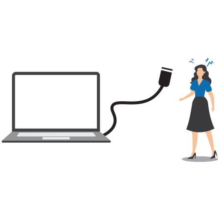 Confused businesswoman disconnected cable  Illustration