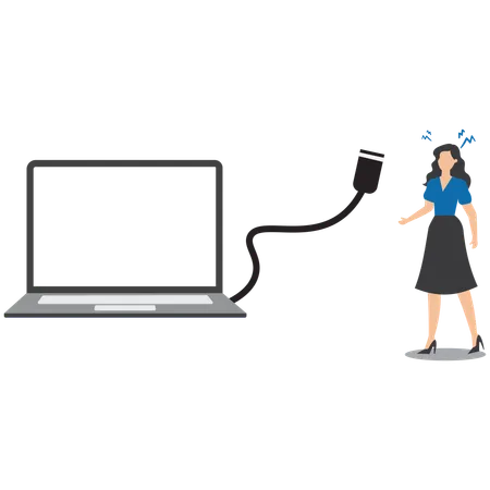 Confused businesswoman disconnected cable  Illustration