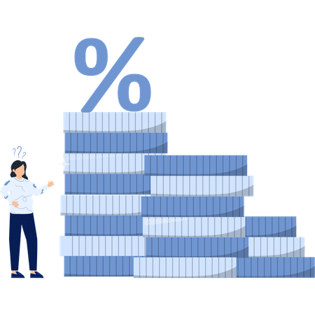 Confused businesswoman showing Percentage Symbol with Stacked Chart  Illustration