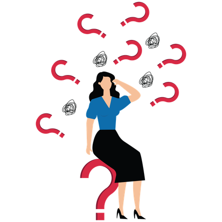 Confused businesswoman surrounded by question marks  Illustration