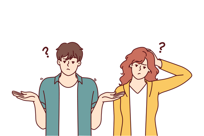 Confused couple standing and thinking  Illustration