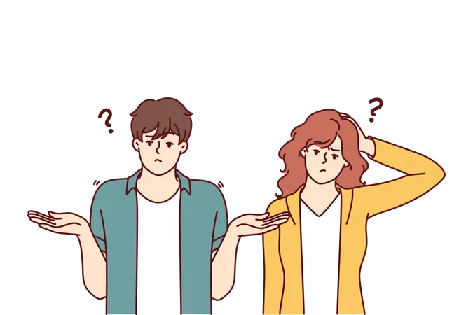 Confused couple standing and thinking  Illustration