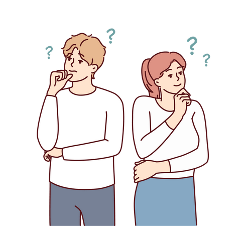 Confused couple standing together and thinking something  Illustration