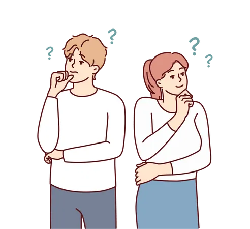 Confused couple standing together and thinking something Illustration