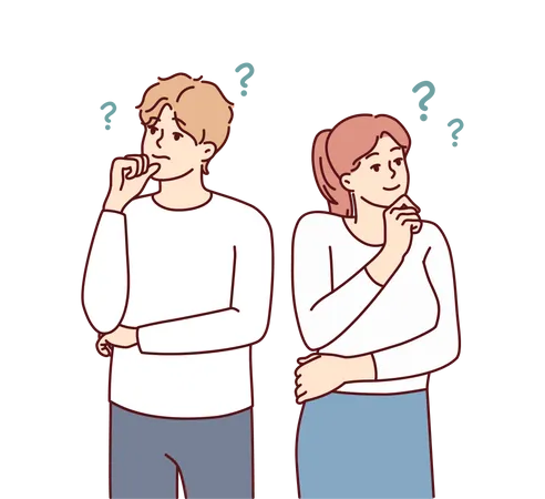 Confused couple standing together and thinking something  Illustration