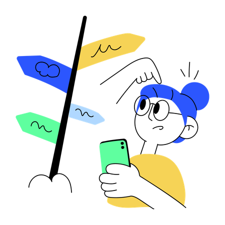 Confused girl choosing path  Illustration