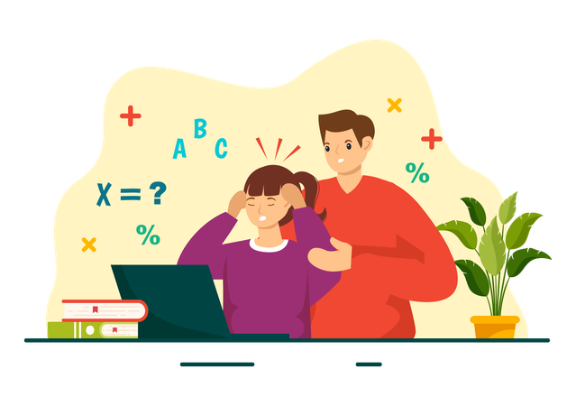 Confused girl doing maths solution  Illustration